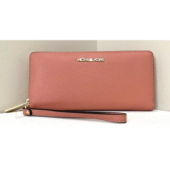 New Michael Kors Jet Set Large Travel Continental Wallet Leather Sherbert - Picture 1 of 5
